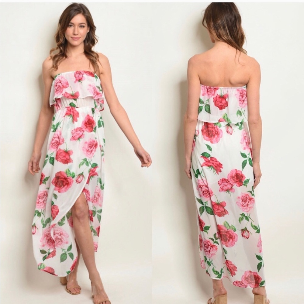Strapless Floral Print Romper